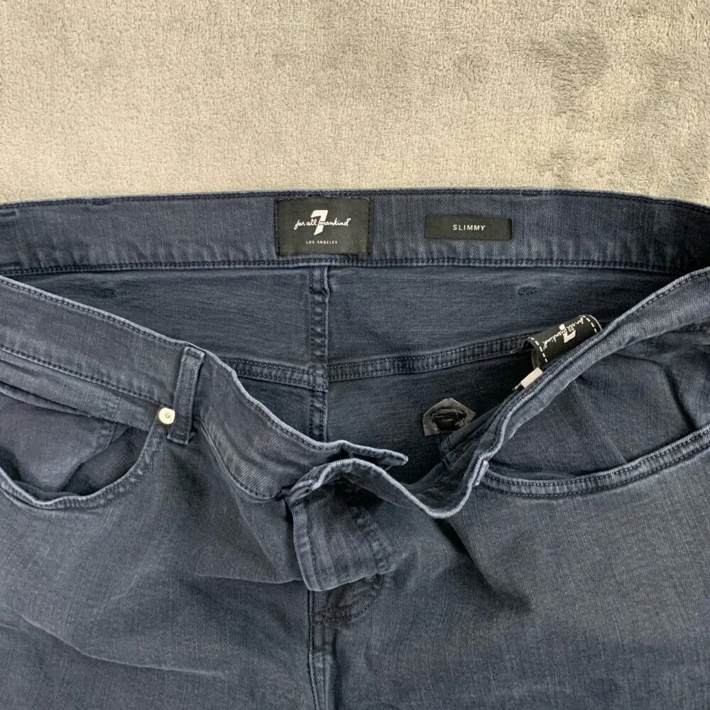 7 for all Mankind Slimmy Jeans Mens 40x31” Faded Blue Straight Leg Denim Stretch